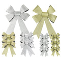 5 Loop Reflective Plastic Christmas Bows, Gold/Silver, 12-Piece