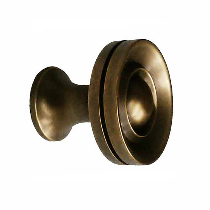 Side view of solid brass knob with antique finish - Paxton Hardware