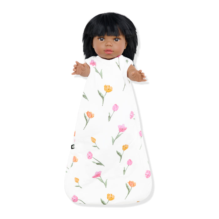 Baby Doll Sleep Bag in Tulip shown on a doll