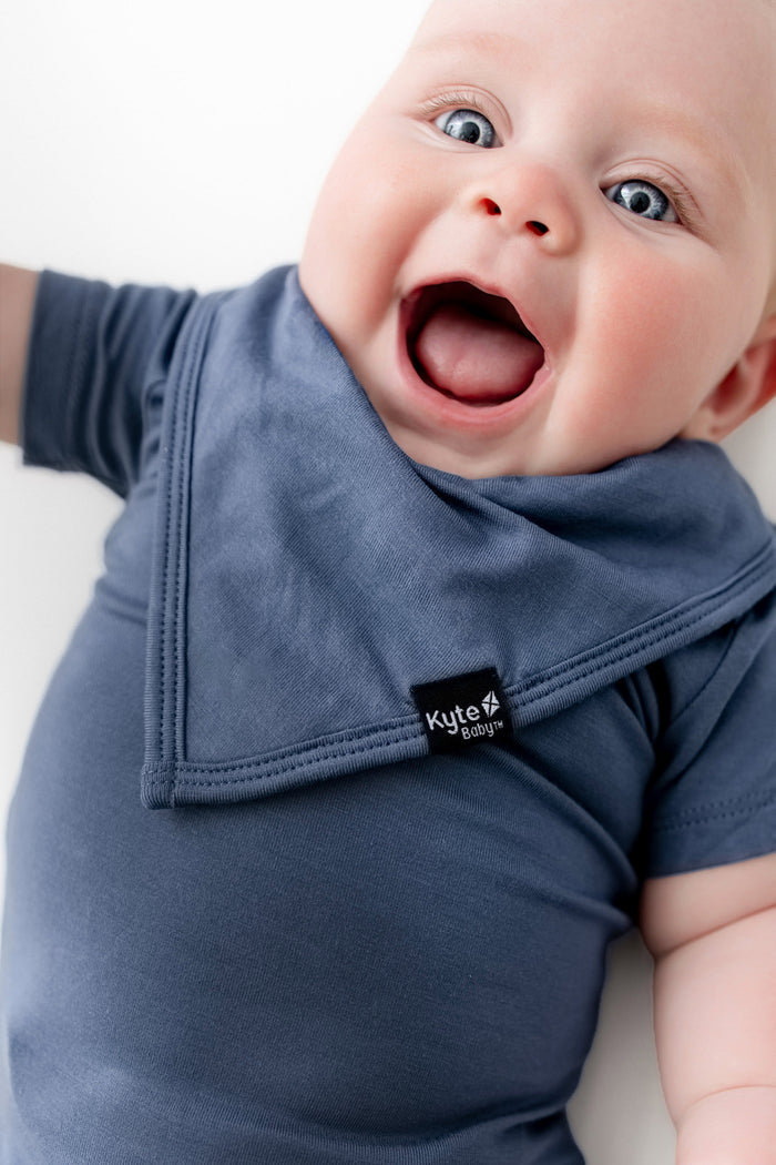 Baby wearing Bib in Oxford over similar color bodysuit
