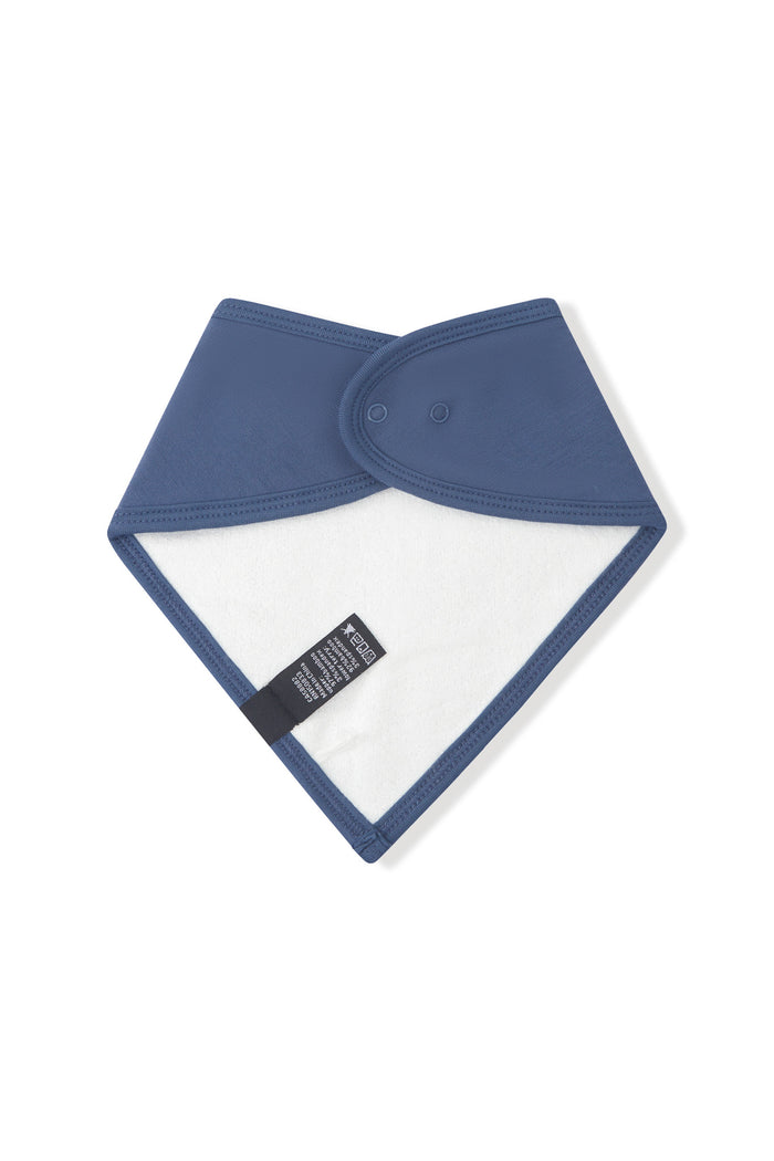 Back side of Bib in Oxford with snap closure on a white background