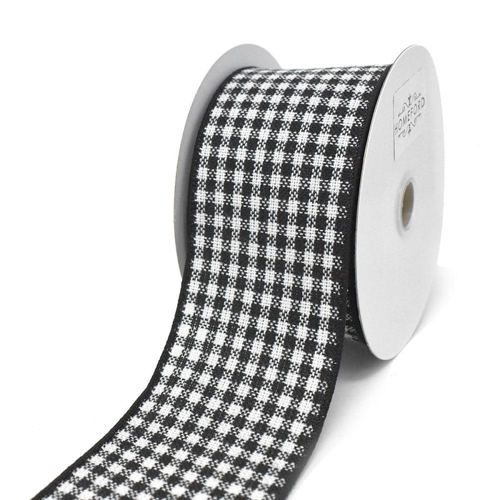 Black and White Woven Checkered Wired Ribbon, 2-1/2-Inch, 10-Yard