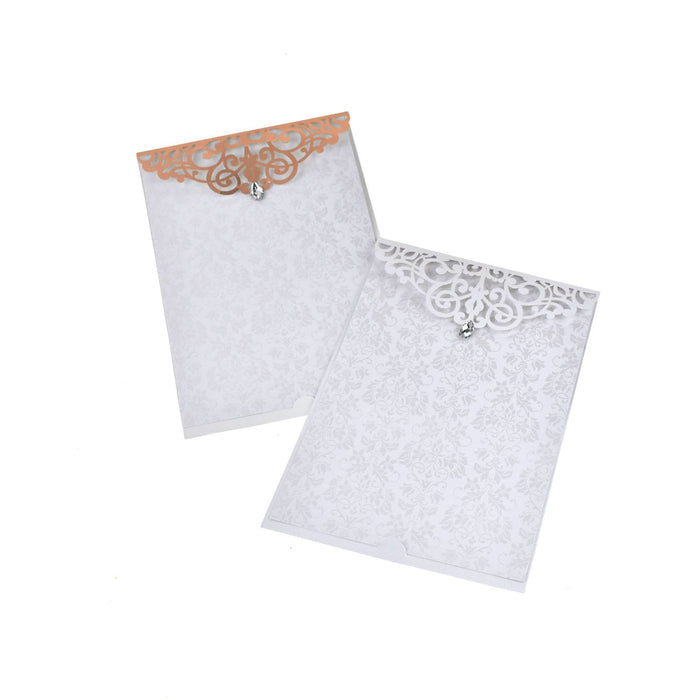 Blank Rectangular Laser Cut Lace Invitation with Rhinestone, 7-3/4-Inch, 8-Piece, White