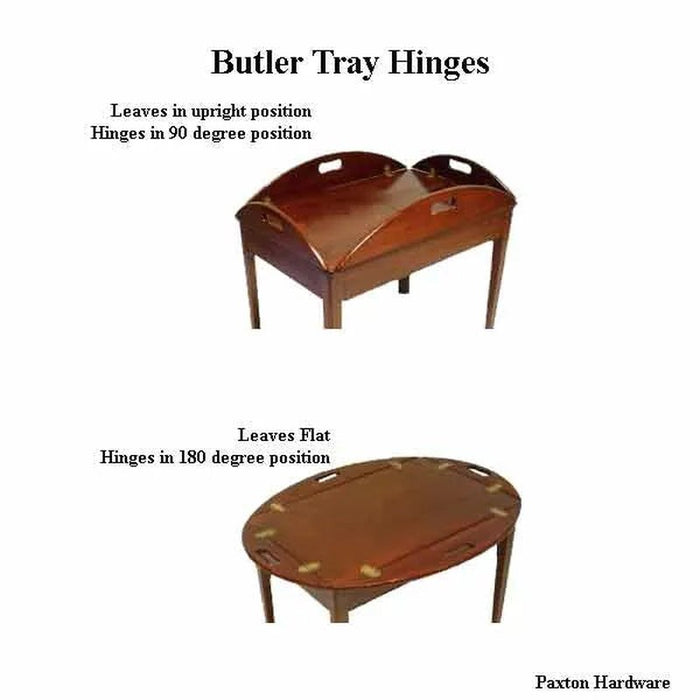 Butler Tray hinges shown installed on table - Paxton Hardware