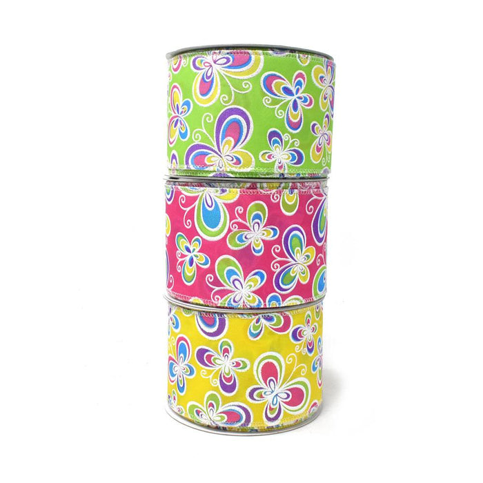 Butterflies Satin Wired Printed Ribbon, 2-1/2-Inch, 10-Yard