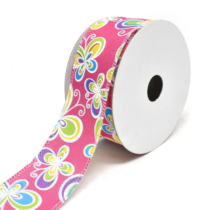 Butterflies Satin Wired Printed Ribbon, Hot Pink, 1-1/2-Inch, 10-Yard