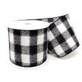 Christmas Buffalo Brushed Soft Wired Ribbon, 4-Inch, 10-Yard, Black/White