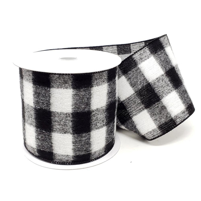 Christmas Buffalo Brushed Soft Wired Ribbon, 4-Inch, 10-Yard, Black/White