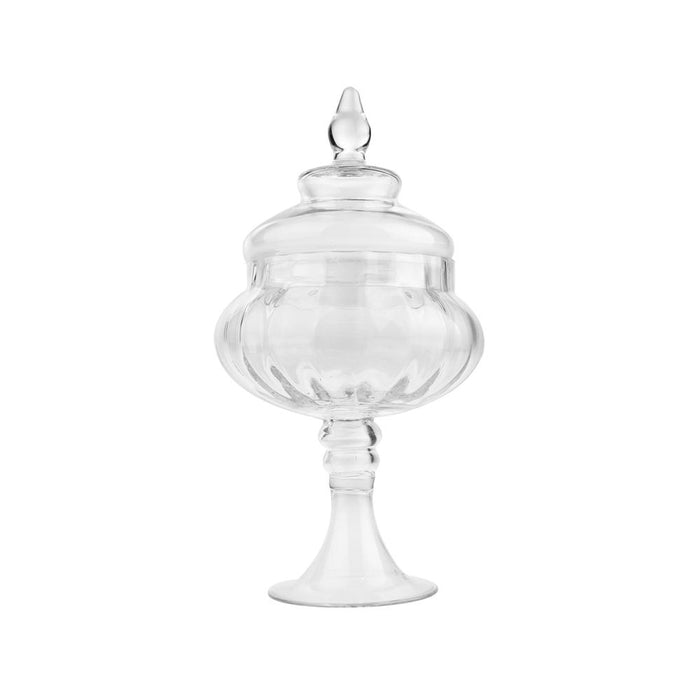 Clear Glass Ribbed Pedestal Apothecary Candy Jar, 13-Inch