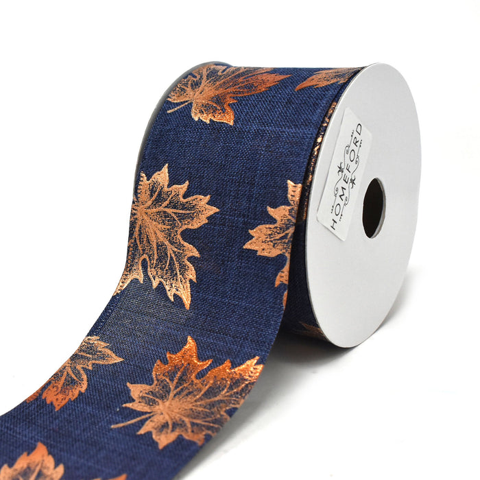 Copper Accent Fall Leaves Wired Ribbon, 2-1/2-Inch, 10-Yard