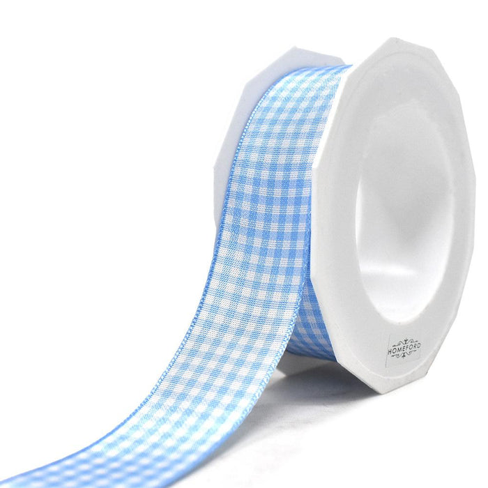 Country Check Pattern Ribbon, Light Blue, 1-Inch, 10-Yard