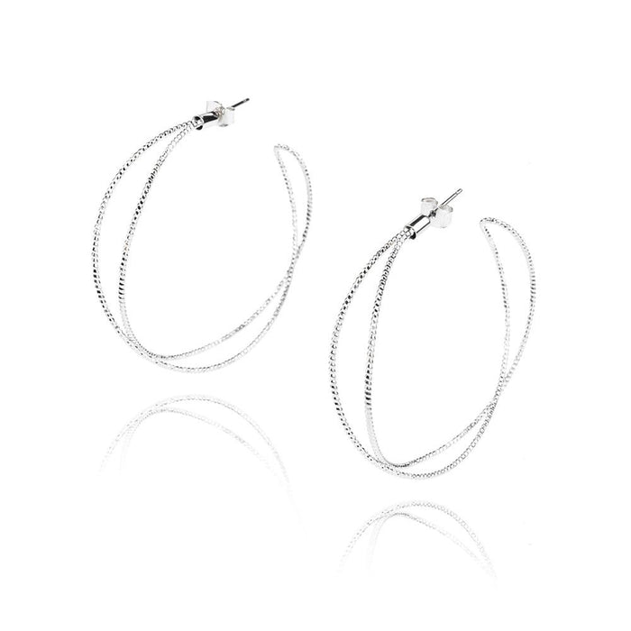 Crossed Hoop Earrings, Silver, 2-Inch