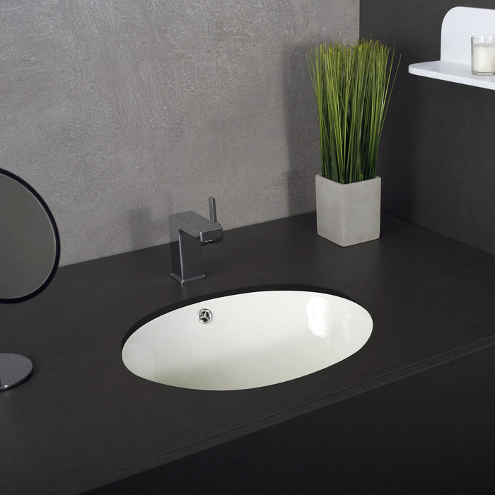 DAX Ceramic Oval Single Bowl Undermount Bathroom Sink, Ivory Finish, 18-1/16 x 15-13/16 x 8-3/16 Inches (BSN-101)