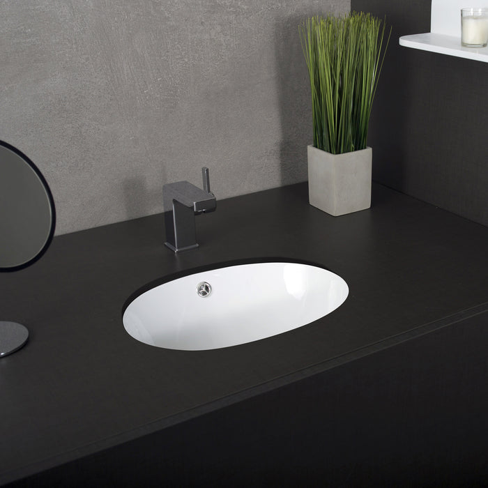 DAX Ceramic Oval Single Bowl Undermount Bathroom Sink, White Finish, 18 x 14-3/4 x 7-1/2 Inches (BSN-205B-W)