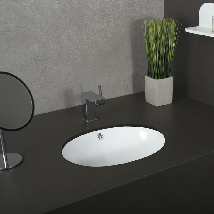 DAX Ceramic Oval Single Bowl Undermount Bathroom Sink, White Finish, 19-1/2 x 16 x 8 Inches (BSN-200)