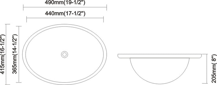 DAX Ceramic Oval Single Bowl Undermount Bathroom Sink, White Finish, 19-1/2 x 16 x 8 Inches (BSN-200)