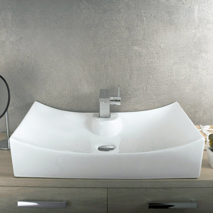 DAX Ceramic Rectangle Single Bowl Bathroom Vessel Sink, White Finish, 27-1/8 x 16-1/8 x 5-1/4 Inches (BSN-280A)