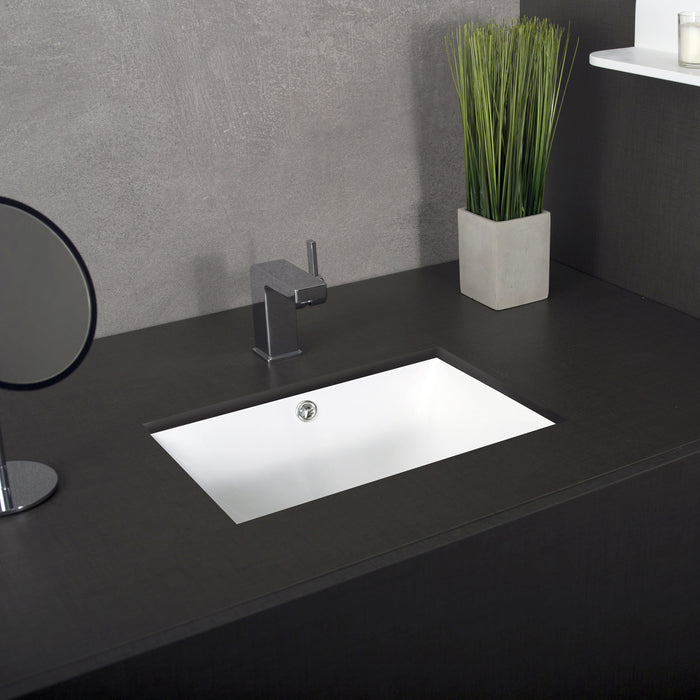 A white ceramic square single bowl undermount bathroom sink. Order now at www.daxib.com