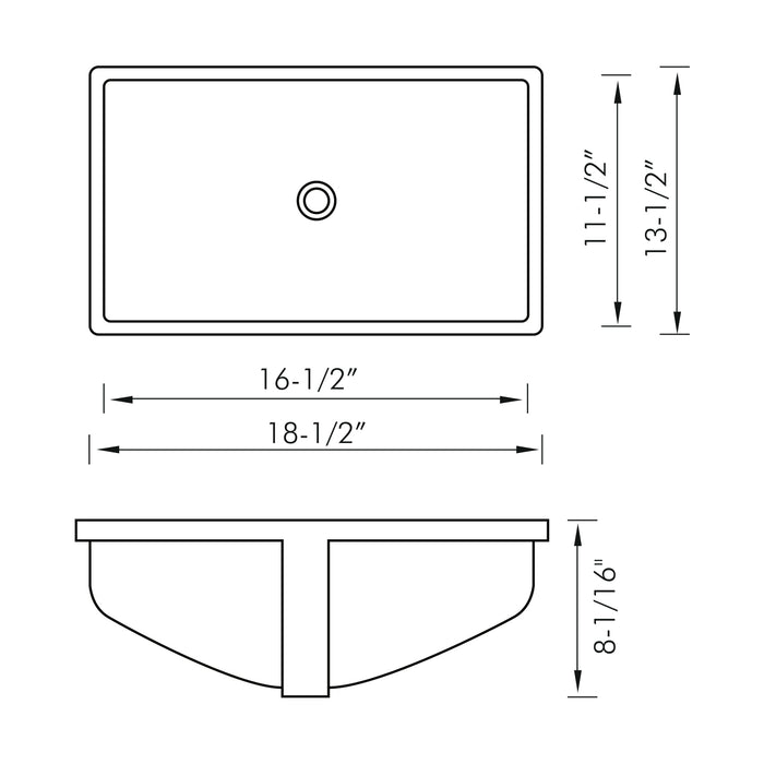 DAX Ceramic Square Single Bowl Undermount Bathroom Basin 18.5"x13.5" – White – Modern Design, Durable & Easy to Clean – Elegant Bathroom Sink