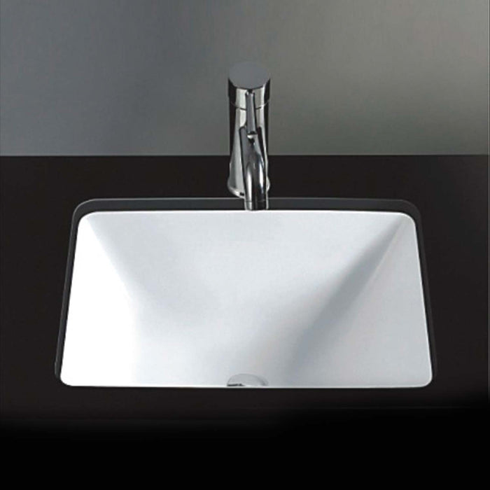 DAX Ceramic Square Single Bowl Undermount Bathroom Basin 18.5"x13.5" – White – Modern Design, Durable & Easy to Clean – Elegant Bathroom Sink