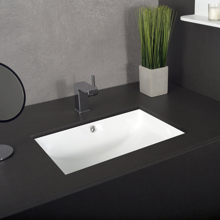 DAX Ceramic Square Single Bowl Undermount Bathroom Sink, White Finish, 22-1/6 x 15-1/2 x 8-5/16 Inches (BSN-202G-W)