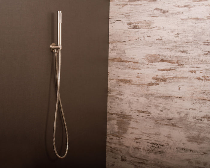 DAX Hand Held Shower Holder, Round Line, Brass Body, Wall Mount , Brushed Nickel Finish, 2-1/4 x 1 x 2-1/2 inches (D-B52-BN)