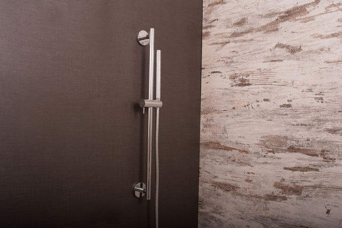 DAX Hand Shower Head with Round Adjustable Slide Bar, Stainless Steel Body, Chrome Finish, 23-5/8 x 2-3/8 Inches (DAX-9516)
