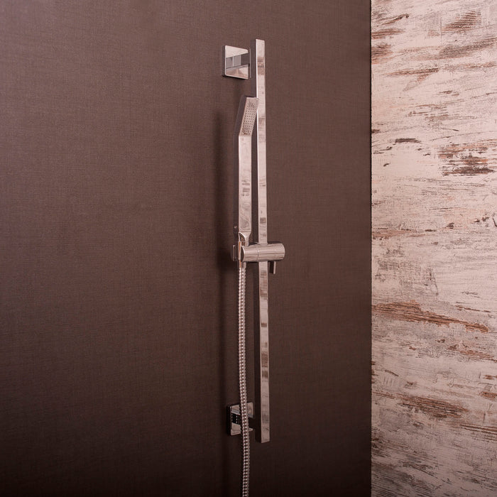 DAX Hand Shower Head with Square Adjustable Slide Bar, Stainless Steel Body, Chrome Finish, 23-5/8 x 2-3/8 Inches (DAX-9523)