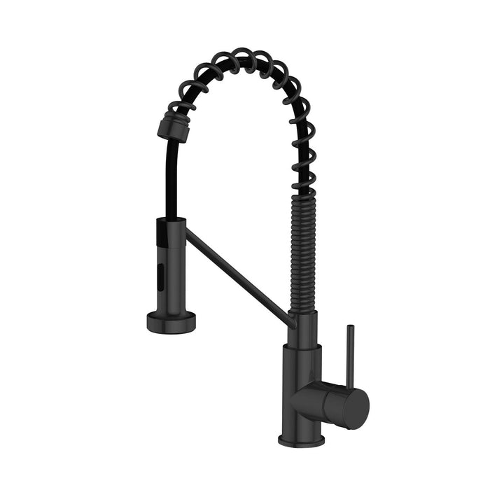Black kitchen faucet on a white background