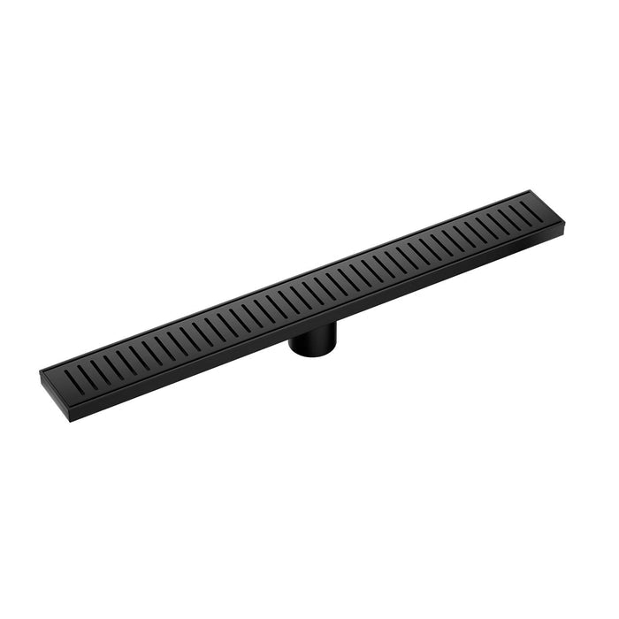 Black rectangular floor drain on a white background