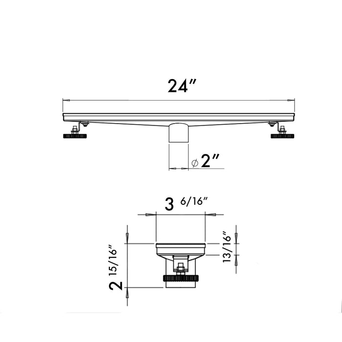 Technical drawing of a squeegee with dimensions labeled