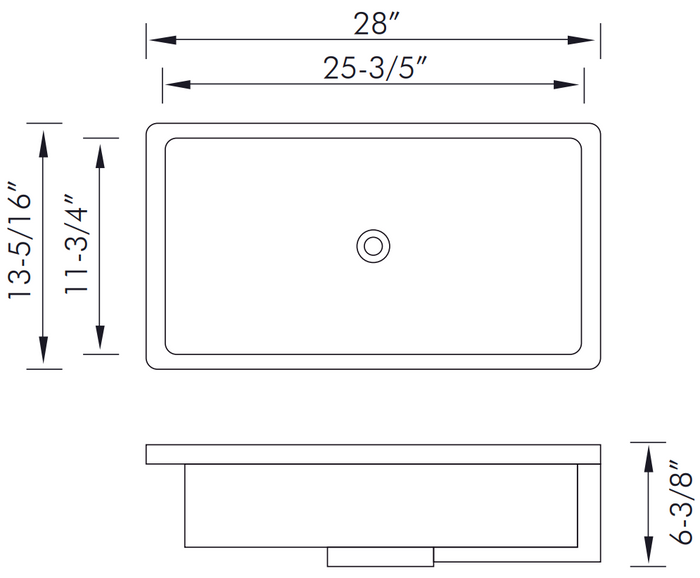 DAX Rectangle Single Bowl Undermount Bathroom Sink, Porcelain, White Finish,  28 x 13-5/16 x 6-3/8 Inches (BSN-2814)