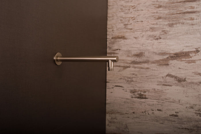 DAX Round Shower Arm, Brass Body, Wall Mount, Brushed Nickel Finish, 12 Inches (D-F04-12-BN)