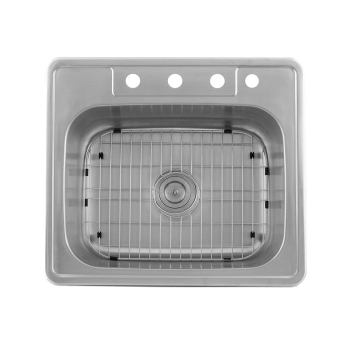 DAX  Single Bowl Top Mount Kitchen Sink, 20 Gauge Stainless Steel, Brushed Finish , 25 x 22 x 8 Inches (DAX-OM-2522)