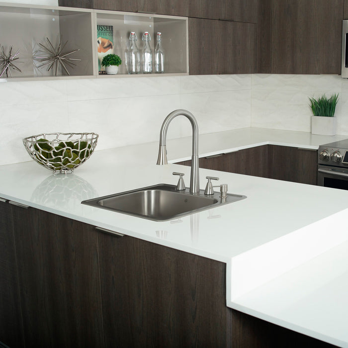 DAX  Single Bowl Top Mount Kitchen Sink, 20 Gauge Stainless Steel, Brushed Finish , 25 x 22 x 8 Inches (DAX-OM-2522)