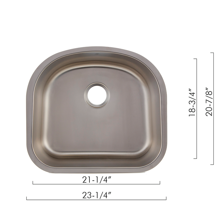 DAX Single Bowl Undermount Kitchen Sink, 18 Gauge Stainless Steel, Brushed Finish , 23-1/4 x 20-7/8 x 9 Inches (DAX-2321)