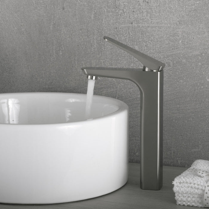 DAX Single Handle Vessel Sink Bathroom Faucet, Brass Body, Brushed Finish, 5-3/16 x 10-15/16 Inches (DAX-805L)