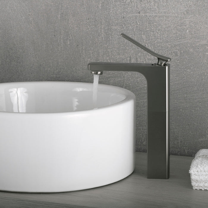 DAX Single Handle Vessel Sink Bathroom Faucet, Brass Body, Brushed Finish, 5-7/16 x 11-7/16 Inches (DAX-1295-BN)