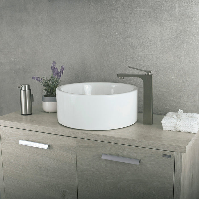 DAX Single Handle Vessel Sink Bathroom Faucet, Brass Body, Brushed Finish, 5-7/16 x 11-7/16 Inches (DAX-1295-BN)