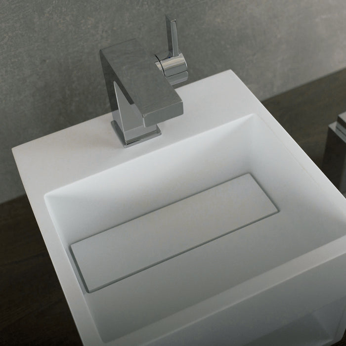 DAX Solid Surface Square Single Bowl Bathroom Sink Cabinet, White Matte Finish,  12-4/5 x 12-4/5 x 9-7/8 Inches (DAX-AB-1360)