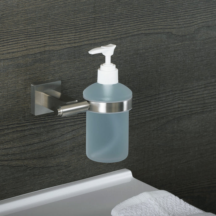 DAX Stainless Steel Soap Dispenser with Glass Bottle, Wall Mount, Polish Finish, 6-1/2 x 4-1/2 x 3-3/4 Inches (DAX-G0113-P)