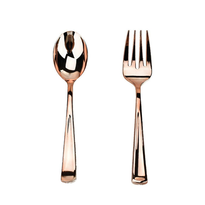 Disposable Party Serving Spoon and Fork, Rose Gold, 10-Inch, 2-Piece