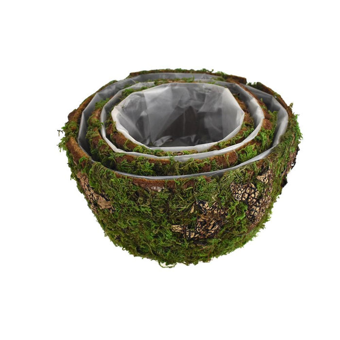 Faux Moss Covered Round Wooden Crates, 3-Piece