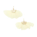 Feathers Drop Earrings with Hammered Metal, Ivory, 1-1/2-Inch