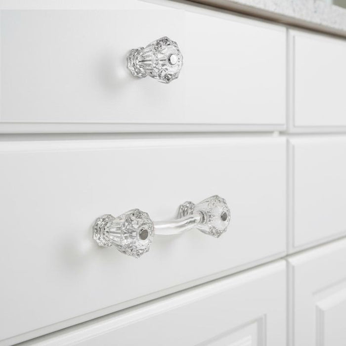 Clear Glass Knob on White Cabinet