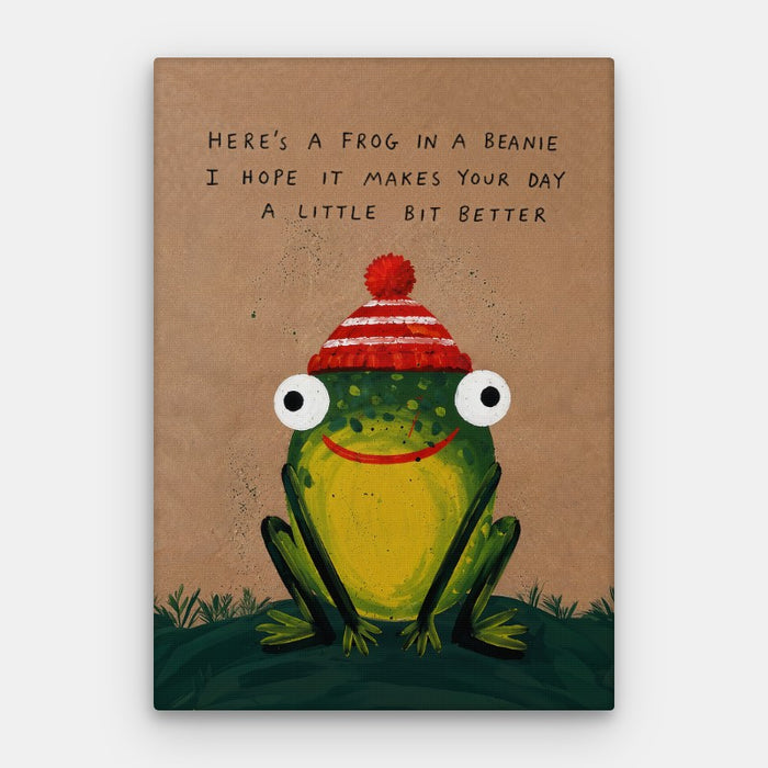 Frog In A Beanie Canvas — Canvas Vertical #01