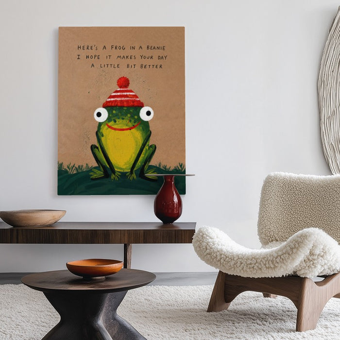 Frog In A Beanie Canvas — Canvas Vertical #02