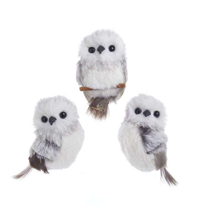 Furry Perched Owl Christmas Ornament, 3-Inch, 3-Piece