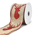 Glitter Deer Antler Linen Wired Edge Christmas Ribbon, Natural, 2-1/2Inch, 10-Yard