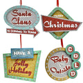 Hanging Mid-Century Glitter Signs Christmas Tree Ornaments, 4-Piece